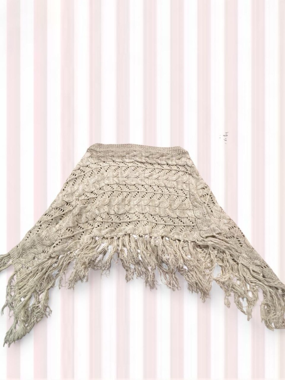 JohnPaulRichard Beige Fringed Knit Poncho